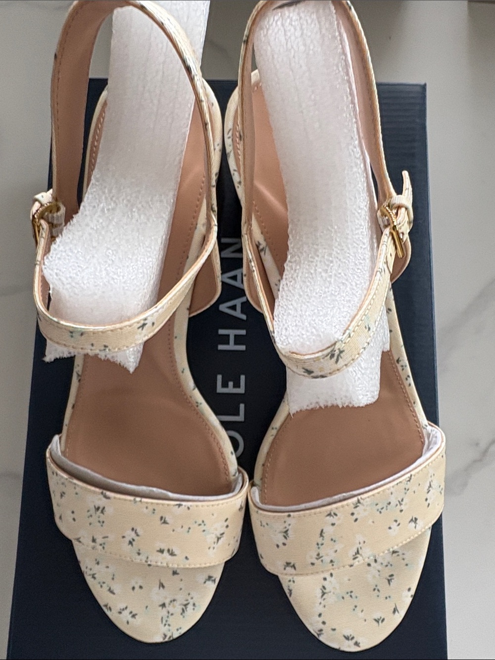 Cole Haan Josie Block Heel Sandals in Vanilla Floral Tone